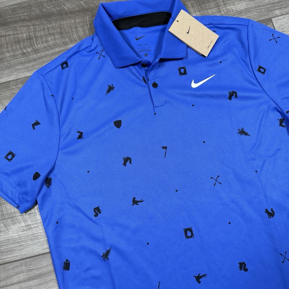Nike Men's Dri-Fit Tour Golf‎ Polo Blue Icon Print Size Medium FQ0426-405 NWT